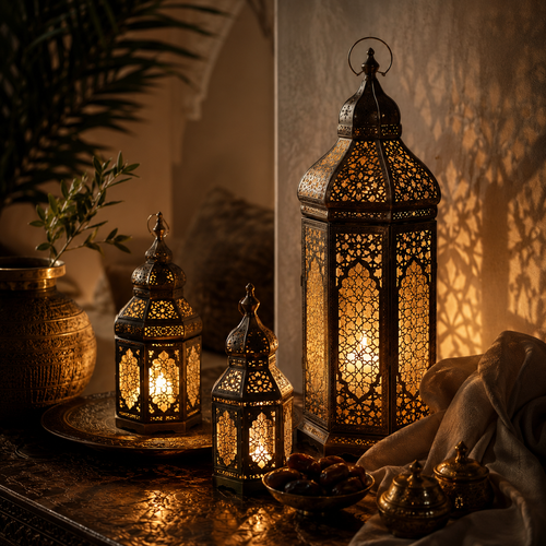 Retro Iron Hollow Moroccan Lantern Decorative Candlestick Ornament