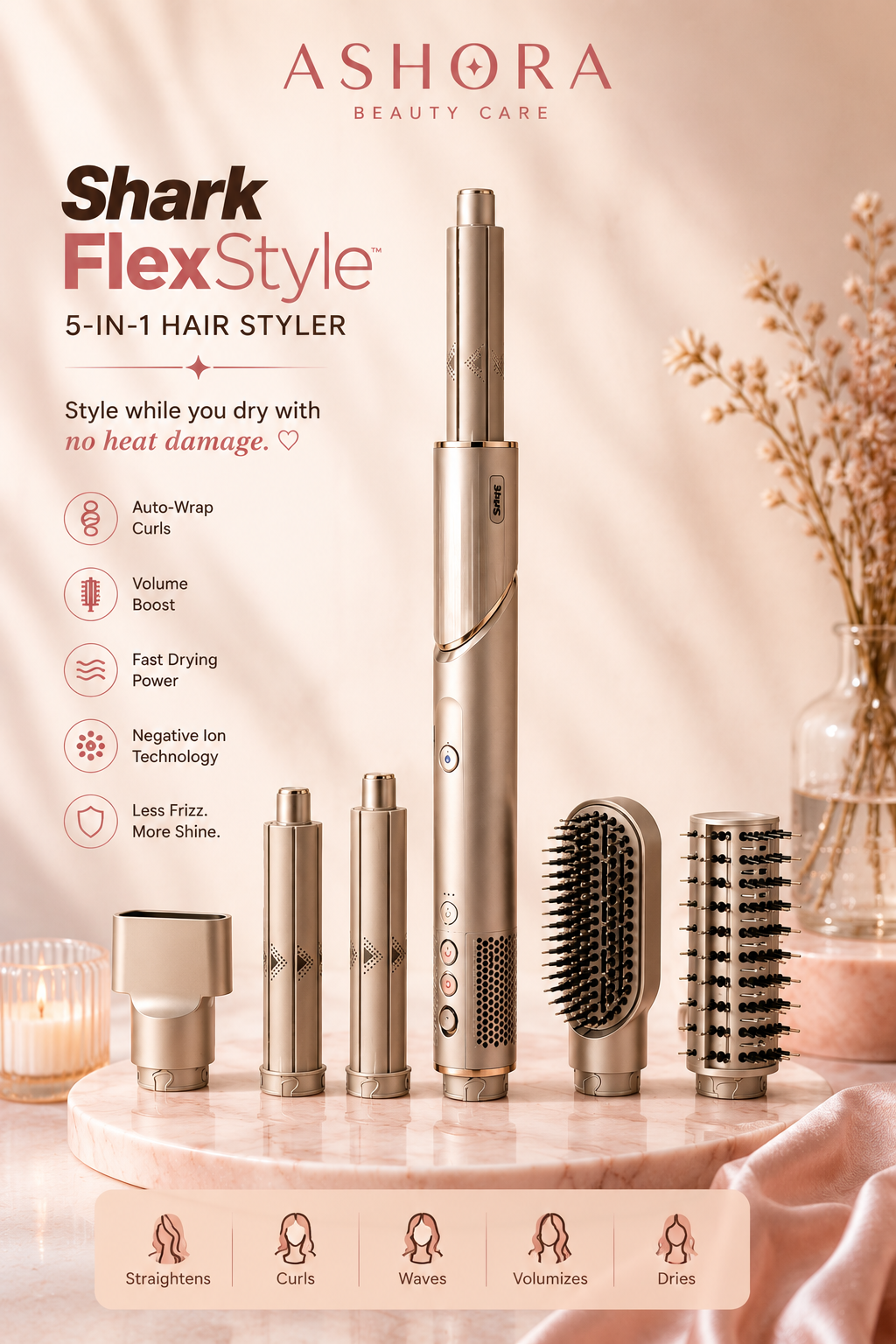 Shark Flexstyle HD430 Negative Ion Hair Dryer 5-in-1 Multi-function Automatic Hair Curler