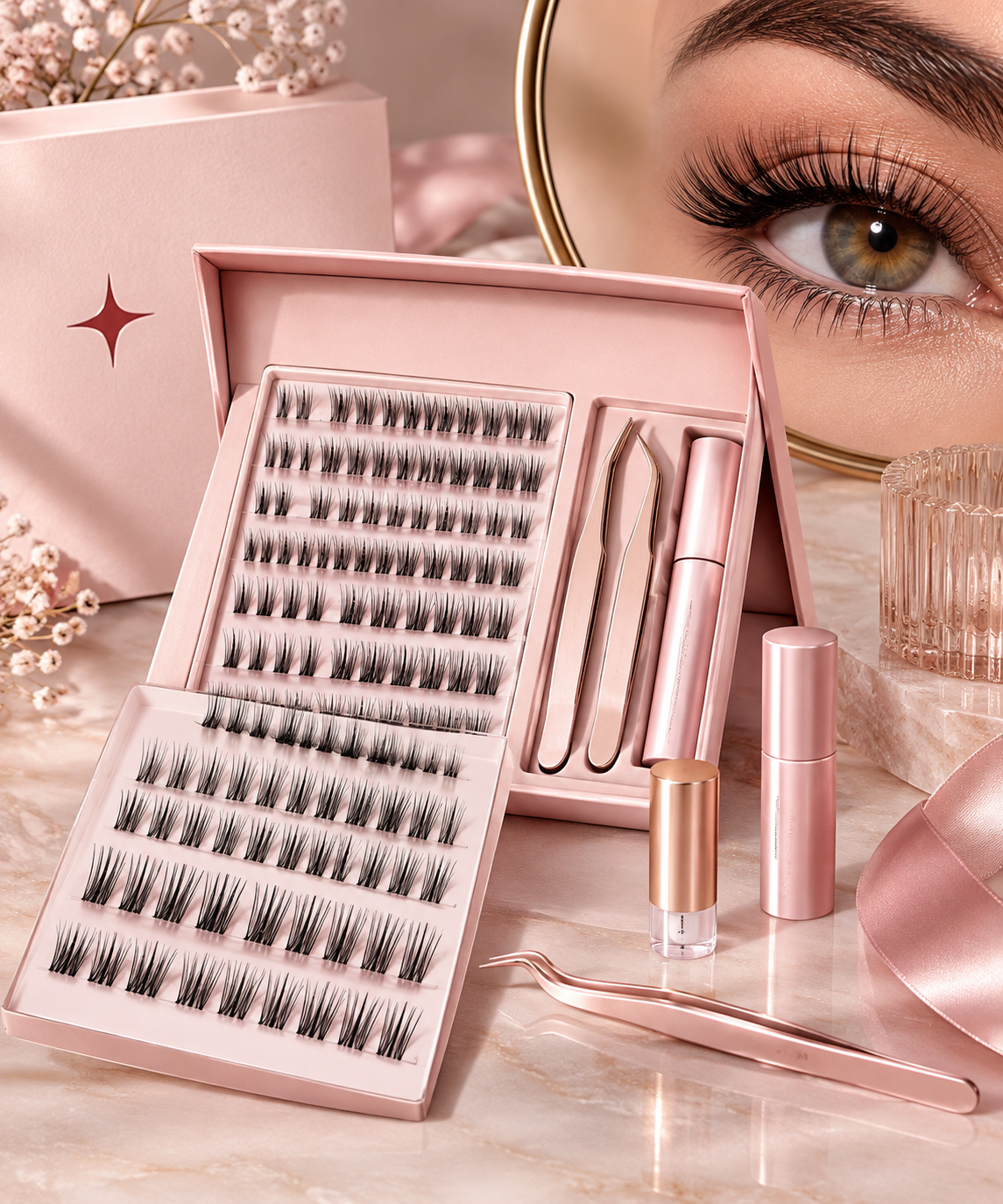 Natural Cluster Eyelash Extensions Mixed Tray 320 Pcs