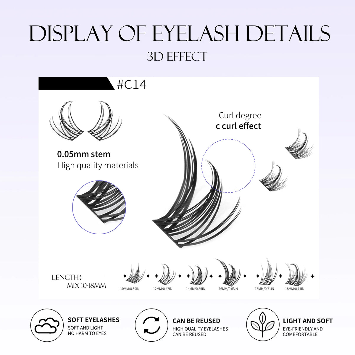 Natural Cluster Eyelash Extensions Mixed Tray 320 Pcs