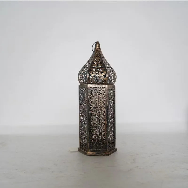 Retro Iron Hollow Moroccan Lantern Decorative Candlestick Ornament