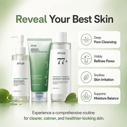 Korean Heartleaf 3-Step Daily Cleansing Ritual Set — Acne Soothing & Oil Control