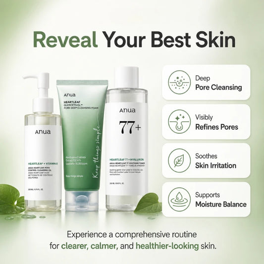Korean Heartleaf 3-Step Daily Cleansing Ritual Set — Acne Soothing & Oil Control