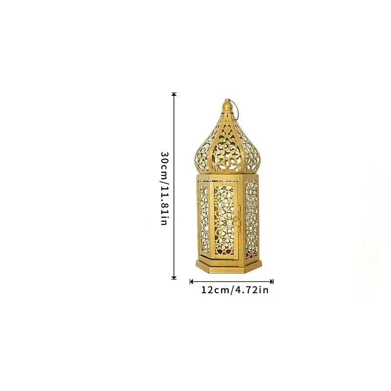 Retro Iron Hollow Moroccan Lantern Decorative Candlestick Ornament