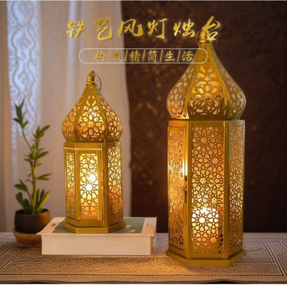 Retro Iron Hollow Moroccan Lantern Decorative Candlestick Ornament