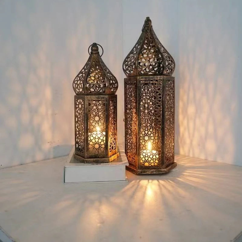 Retro Iron Hollow Moroccan Lantern Decorative Candlestick Ornament