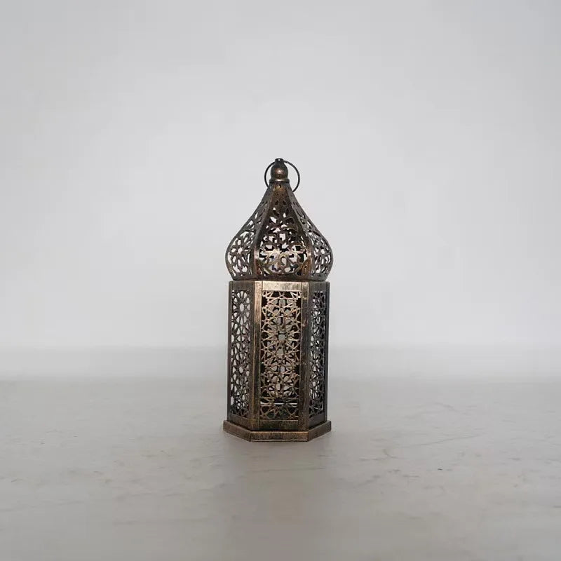 Retro Iron Hollow Moroccan Lantern Decorative Candlestick Ornament