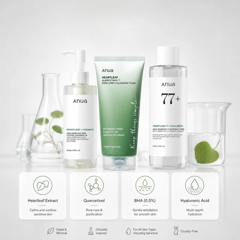 Korean Heartleaf 3-Step Daily Cleansing Ritual Set — Acne Soothing & Oil Control