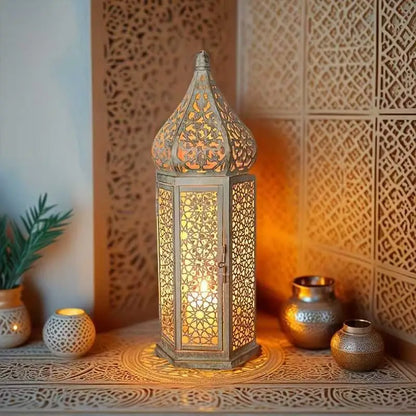 Retro Iron Hollow Moroccan Lantern Decorative Candlestick Ornament