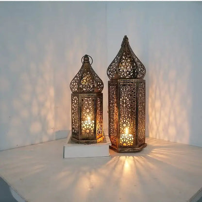 Retro Iron Hollow Moroccan Lantern Decorative Candlestick Ornament