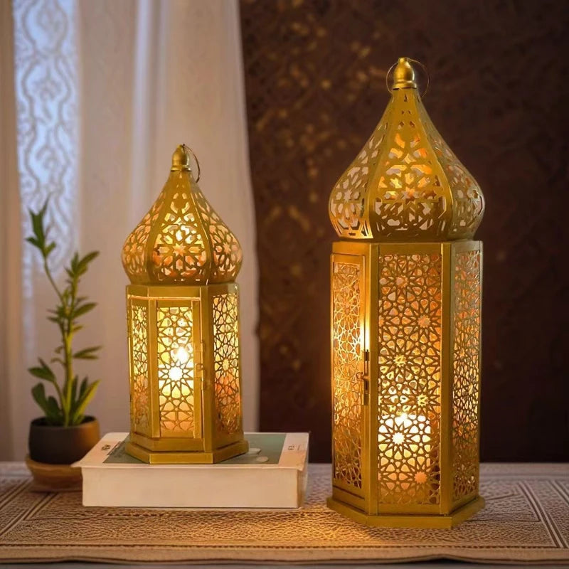 Retro Iron Hollow Moroccan Lantern Decorative Candlestick Ornament