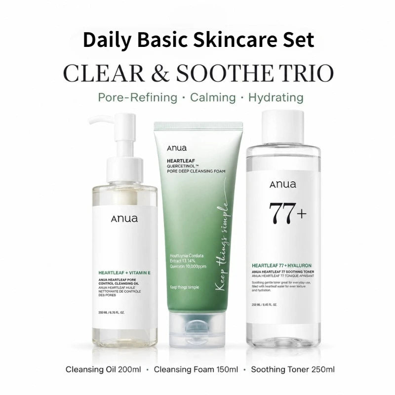 Korean Heartleaf 3-Step Daily Cleansing Ritual Set — Acne Soothing & Oil Control