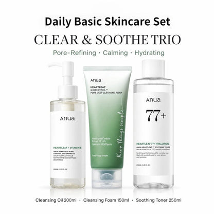 Korean Heartleaf 3-Step Daily Cleansing Ritual Set — Acne Soothing & Oil Control
