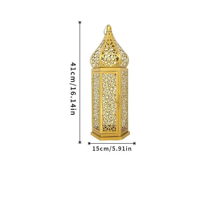 Retro Iron Hollow Moroccan Lantern Decorative Candlestick Ornament